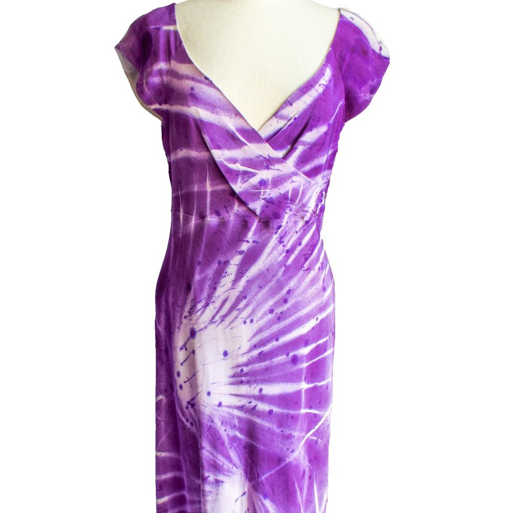 NEW long Silk maxi dress Blue Purple gray white resortwear beach wedding party - Picture 2 of 11